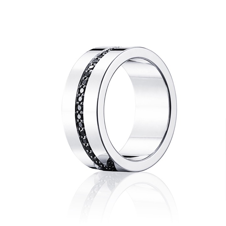 Wide & Black Stars Ring Silver 15.50 mm