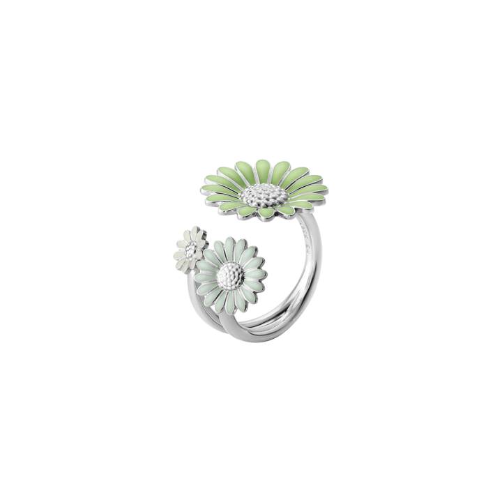 DAISY FLOWER RING SILVER GREEN ENAMEL 48