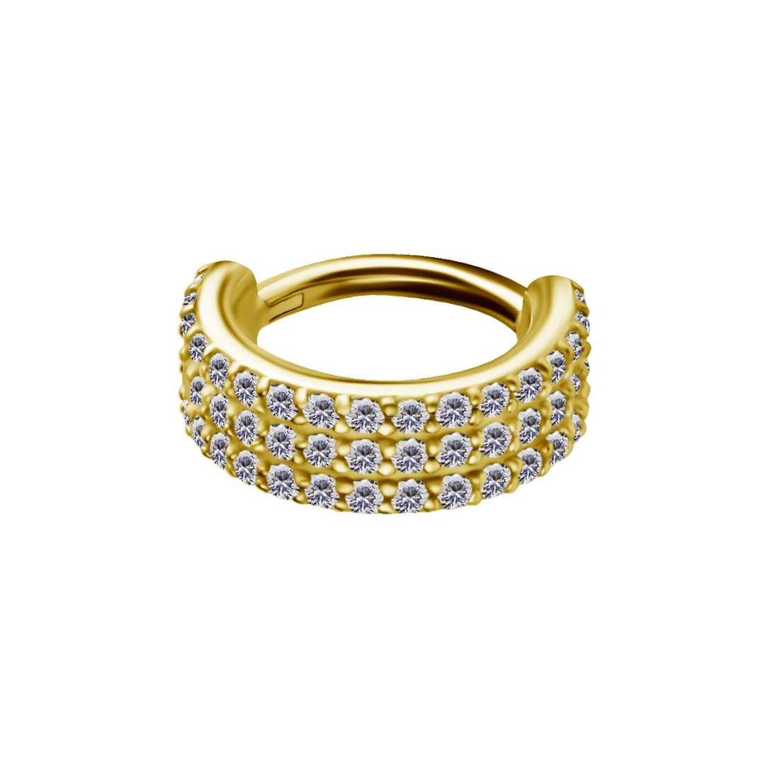 Clicker ring tre-radig - vita kristaller - 24K guld