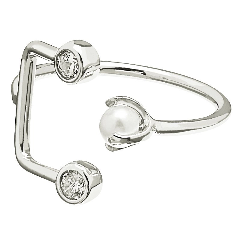 CU Jewellery - Pearl/Brilliant Double Ring Silver