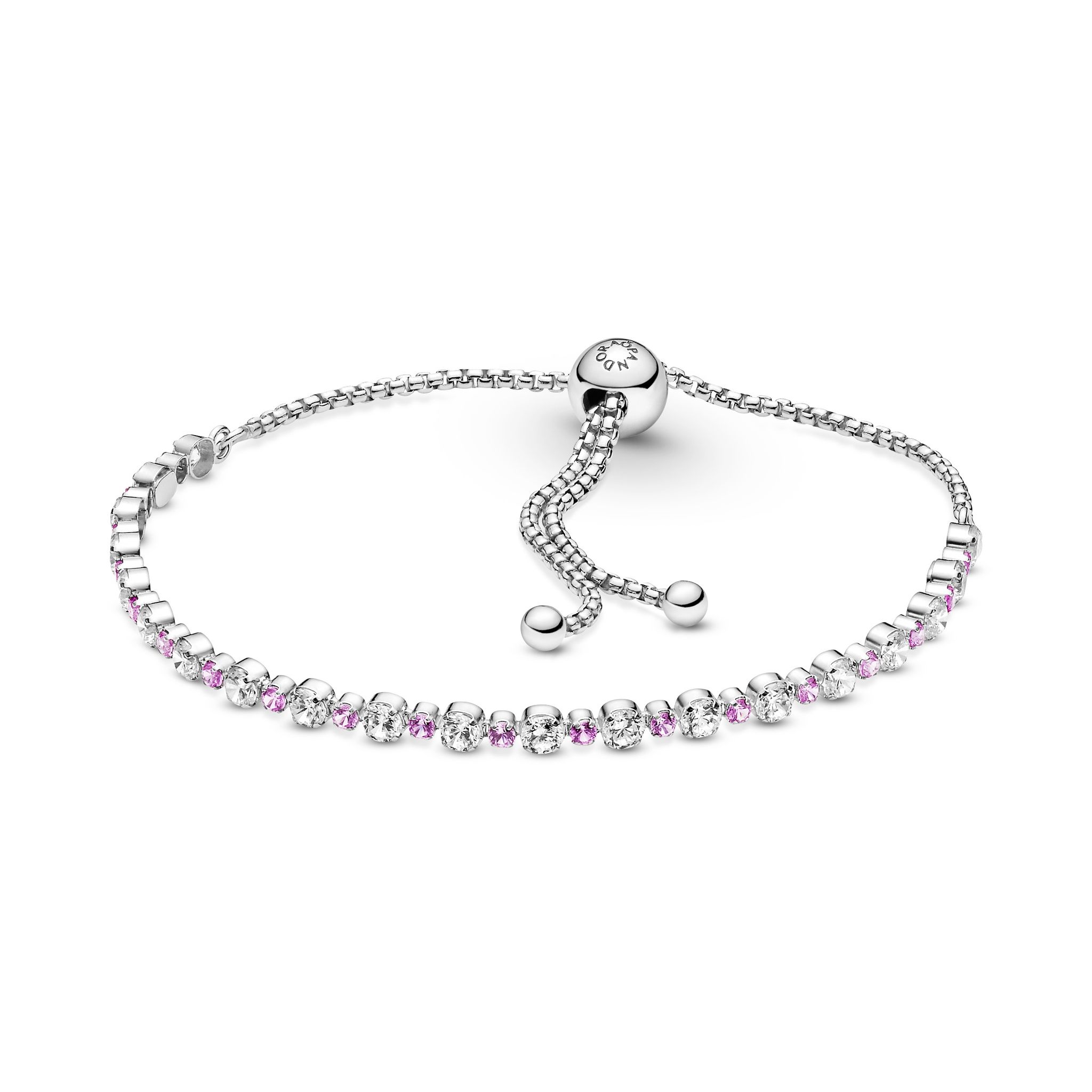 Armband i äkta silver med rosa stenar 23 cm