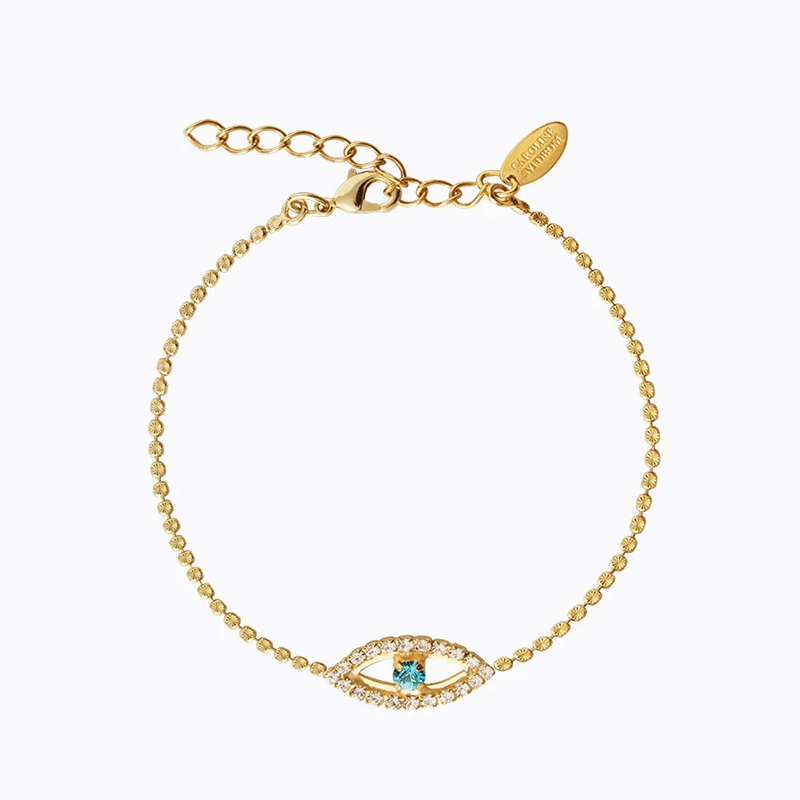 Caroline Svedbom - Greek Eye Ankel Chain Gold Crystal / Aquamarine