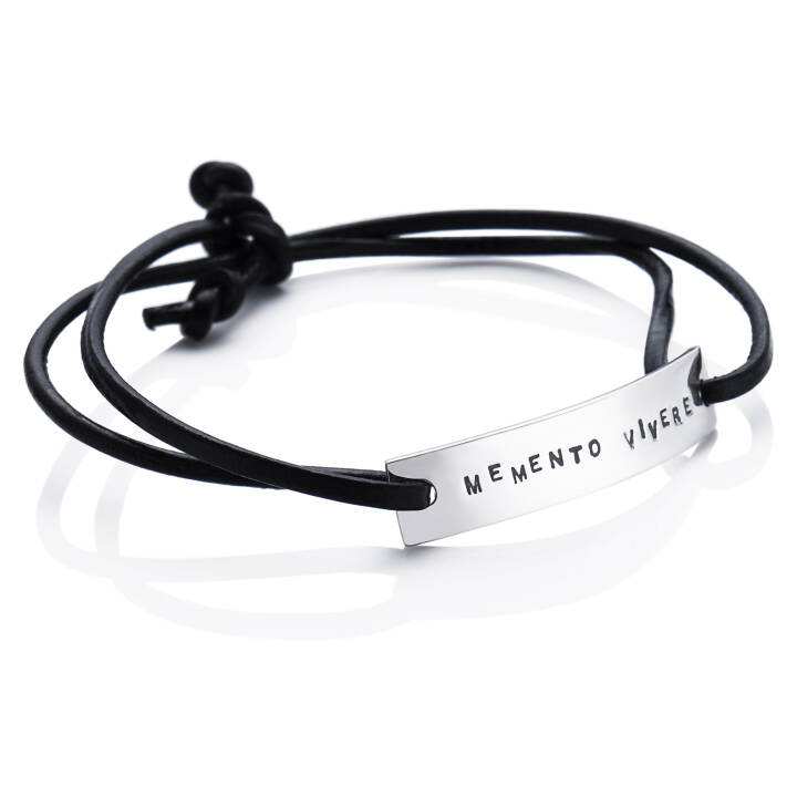 Memento Leather Armband Silver