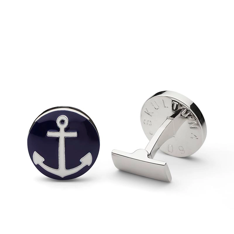 Manschettknappar Anchor Blue/White & Silver