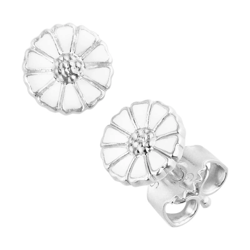 Georg Jensen - Daisy Mini Örhängen Silver med Vit Emalj