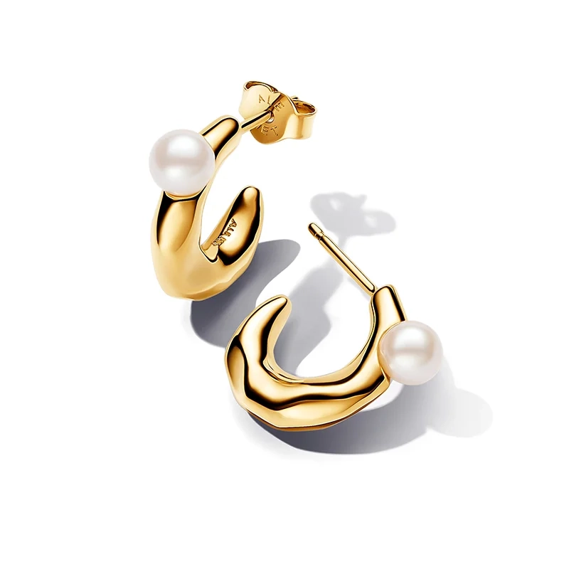 PANDORA - Chunky Hoops med Pärla Guld