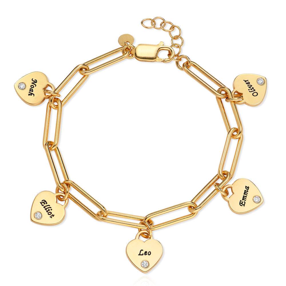 Rory Chain Link Armband med Heart Charms i Guld Vermeil med Diamant