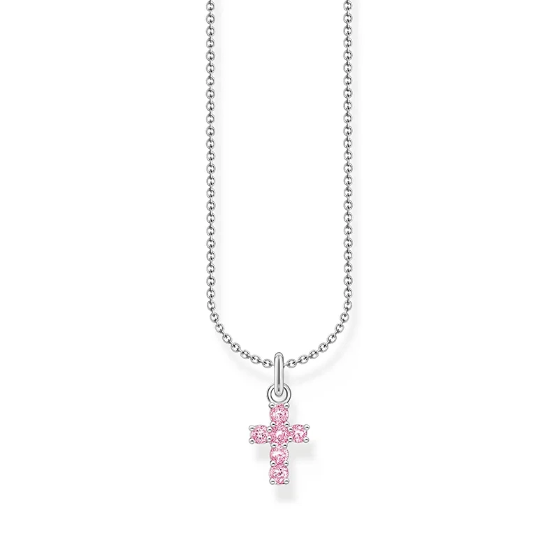 Thomas Sabo - Halsband med Rosa Glittrande Kors