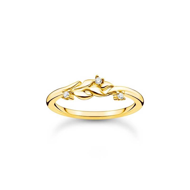 Thomas Sabo - Ring med Blad & Vita Stenar Guld